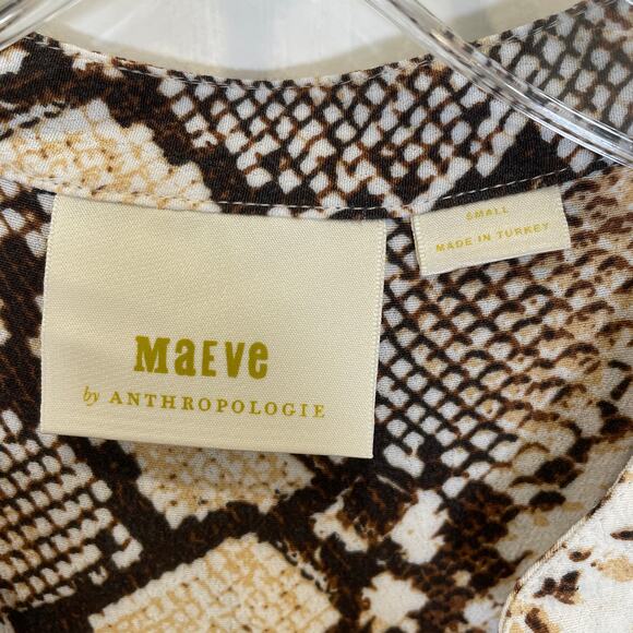 Anthropologie Maeve Juno Snake Print Dress Brown White Vneck Knee Length S - Picture 3 of 5